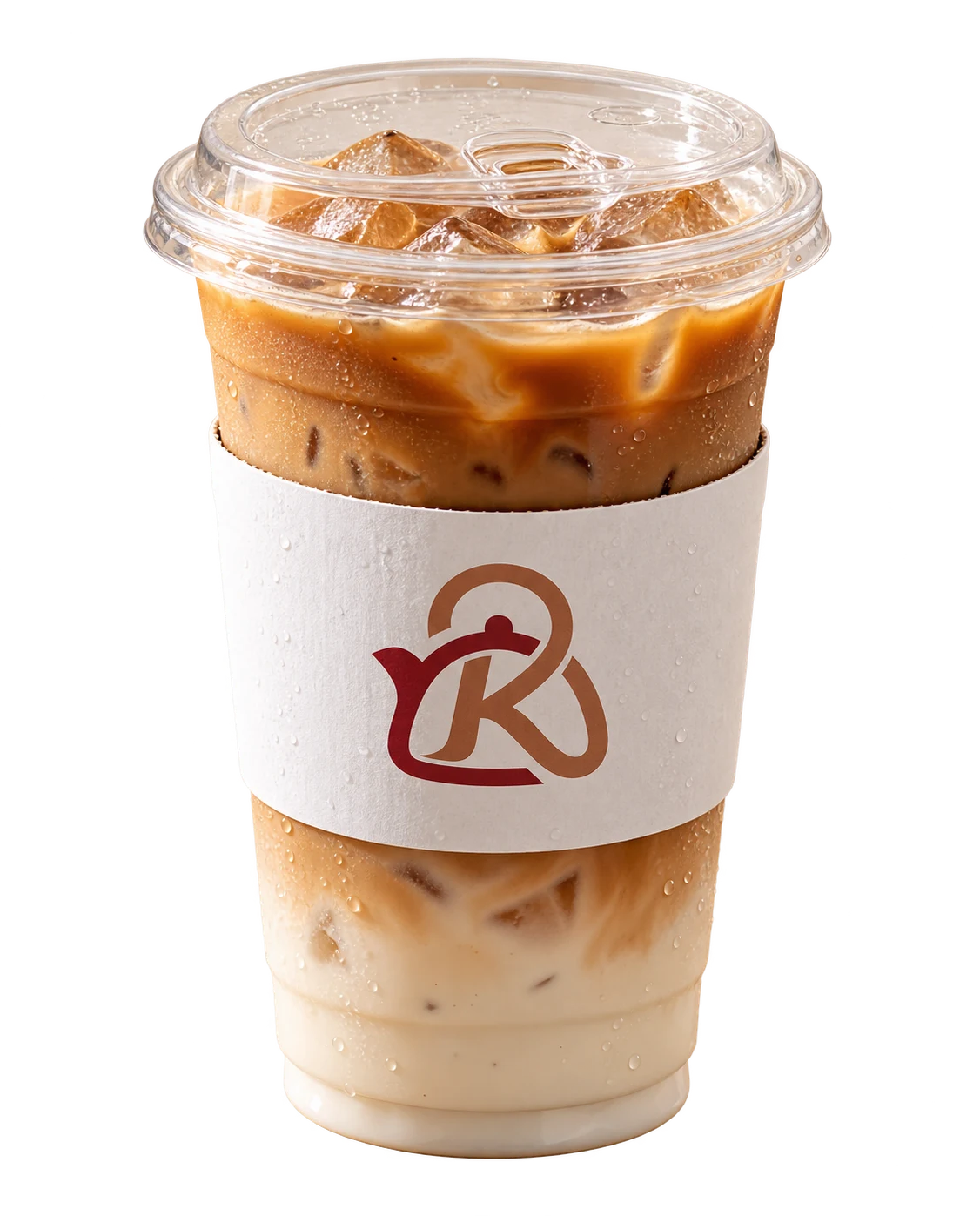 An iced coffee in a Kuttley House takeaway cup.